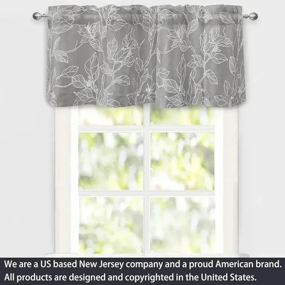 Valance Gray Floral Branch Leaves Lined Thermal‎ Insulated Window 52x20 NWT